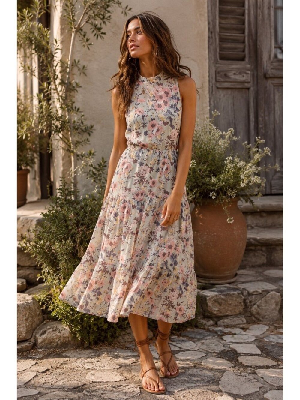 Lulus In My Dreams Midi Dress XXS Sage Green Floral Tiered Mock Neck Feminine